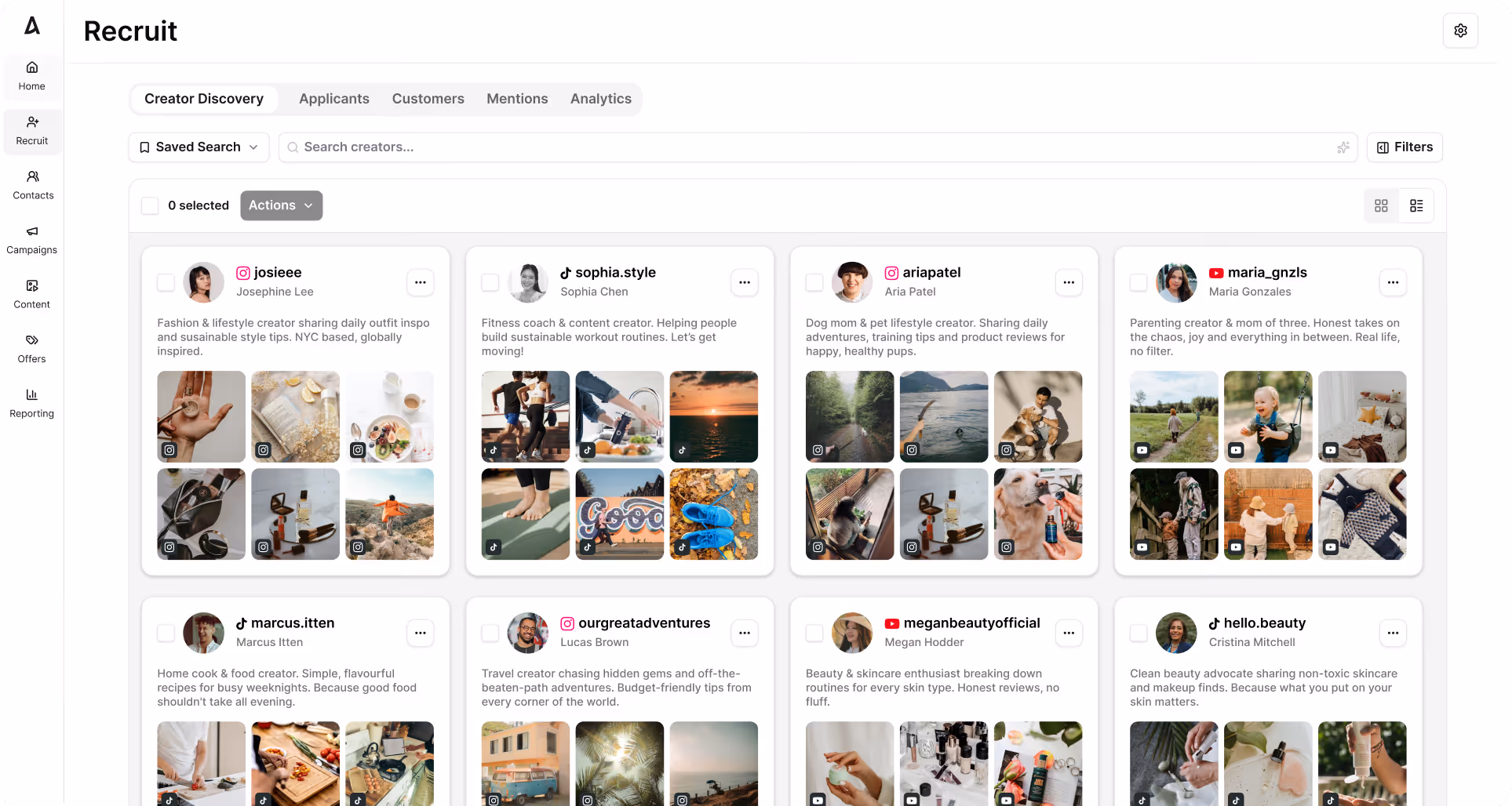 Creator discovery interface example